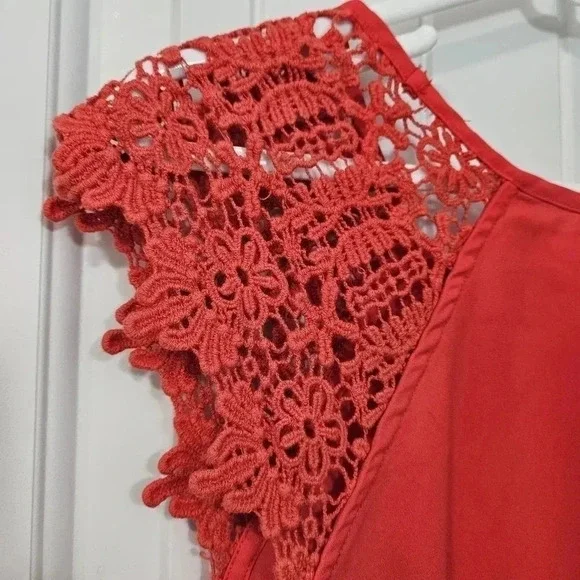 Eyeshadow - Lace Cap Sleeve Blouse - Orange - Plus Size 1X - Picture 3 of 6